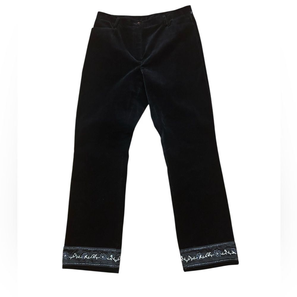 Lilly Pulitzer Black Velvet Beaded Floral Hem Trousers Pants Size 10 - Picture 8 of 9